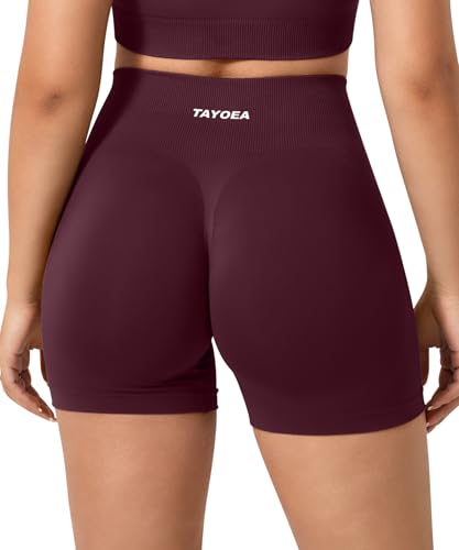 TAYOEA Sport Shorts Damen Scrunch Butt Lifting Gym Kurze Sporthose Push Up Booty Workout Kurze Leggings Seamless Radlerhose Damen für Yoga Fitness Weinrot,S
