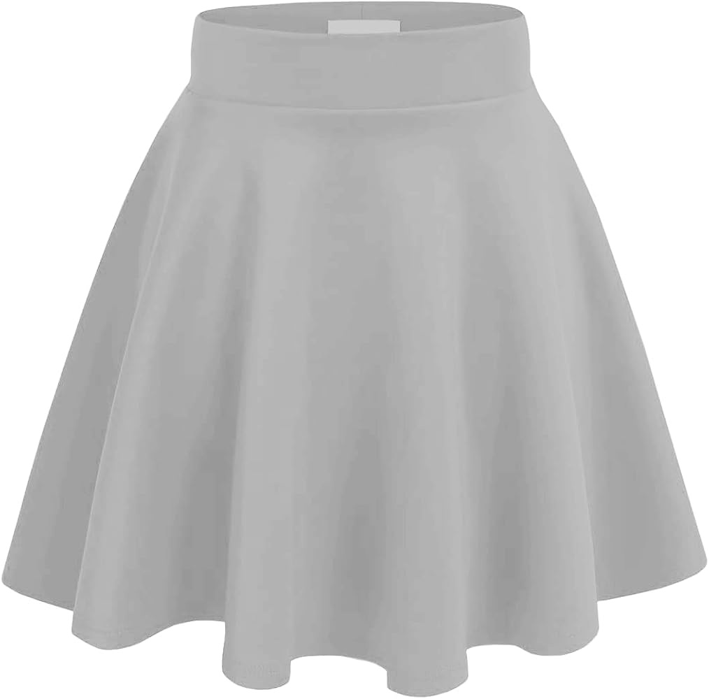 PurpleHanger Women's Light Grey Skater Midi Skirt - Plus Size 14, Elastic Waist, 25 Inch Length