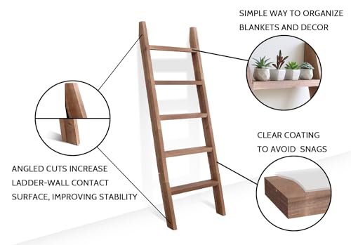 Fuin 5Ft (58") Wood Blanket Ladder Living Room Decorative Wall Leaning Farmhouse Quilt Display Holder Shelf Rustic Wooden Towel Rack For Bathroom thumb #2