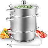 HURMOVAE 8.5Qt Stainless Steel Steam Juicer for Canning, Fruit Vegetables Steam Juice Extractor with Tempered Glass Lid, Loop Handles, 2 Hose & Clamp, Ideal for Juices, Jellies & Sauces