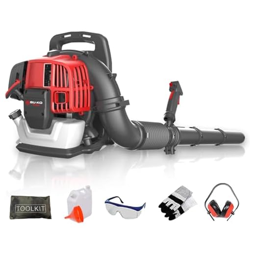 BU-KO 65CC Petrol Backpack Leaf Blower - Powerful 2 Stroke Air Cooled Engine - Lightweight With New and Improved Padded Support Straps While Using - Safety Gear