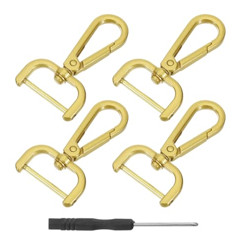 QUARKZMAN 4Pcs Ganchos Giratorios, 25mm(1 Pulgada) Anillo D Gancho Desmontable Gancho De Metal Pinza De Langosta Con Destornillador Para Hacer Bolsos Llavero, Dorado Oro
