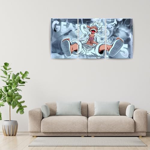 Image of One Piece Anime Manga Poster, One Piece Character Design Wall Poster 3 Panal - A4 Size, 300 GSM, Wall Decor Posters Wall Art For Bedroom, Living room, Office, Dining Room,No Frame (Luffy-5)