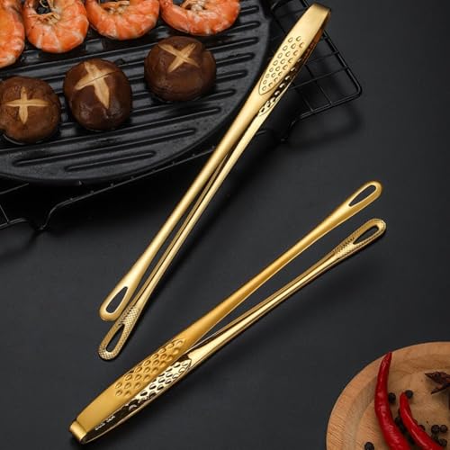Set di 2 pinzette da cucina in acciaio inox per barbecue, pinze dritte progettate per una manipolazione sicura di cibi delicati (oro)