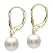 Freshwater Cultured White Pearl Earrings 14K Yellow Gold Leverback 9-9.5mm