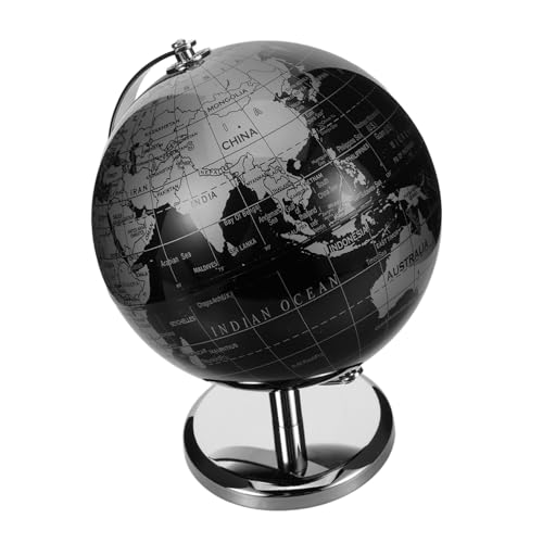 UPKOCH Globo Terráqueo Decorativo de Escritorio con Soporte Metálico Negro y Plateado Rotativo con Inglés para Oficina Hogar y Educativo