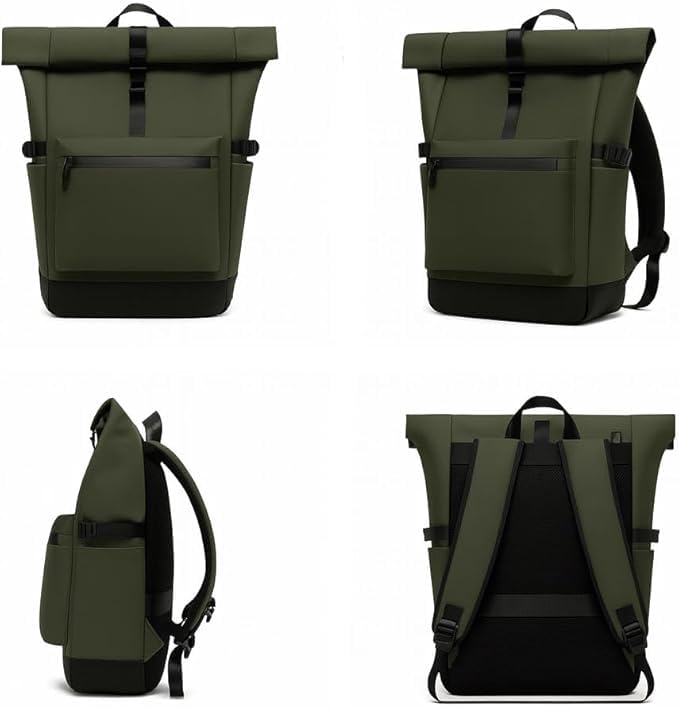 Mochila para notebook minimalista masculino e feminino, material emborrachado e impermeável com bolso oculto (Verde Escuro)