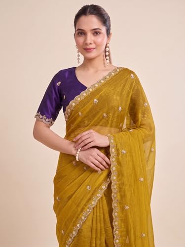 Image of Women's Chiffon Saree with Unstitched Blouse Piece