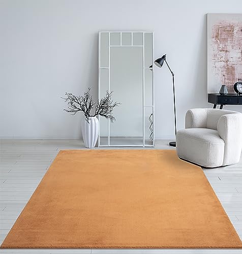 Mia´s Teppiche Taos – kuscheliger Kurzflor Teppich in Felloptik, super Soft & waschbar bis 30°C, mit Anti-Rutsch-Unterseite, Wohnzimmer & Schlafzimmer, Made in Turkey, Terra, 200 x 280 cm