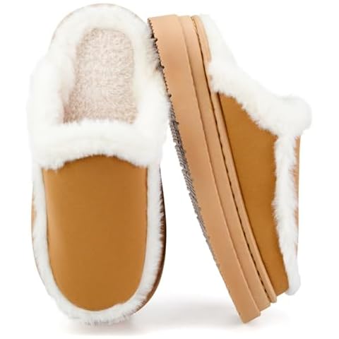 Fuzzy Slippers for Women and Men - Plush Lined Platform House Shoes with Anti-Slip Sole for Indoor Outdoor Comfort (Brown, US, Adult, Women, 9.5, Numeric Range, US Footwear Size System, 10, Medium) Cover