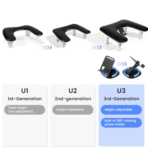 Image of Arm Rest for Nails Tech: 3rd Generation Manicure Nail Arm Rest with Rotating Phone Stand, U-Shaped Height Adjustable Hand Rest Pillow for Acrylic Nails Black
