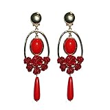 Cierre omega Desconocido PENDIENTE DE FLAMENCA CON LAGRIMA Y FLORES (ROJO)