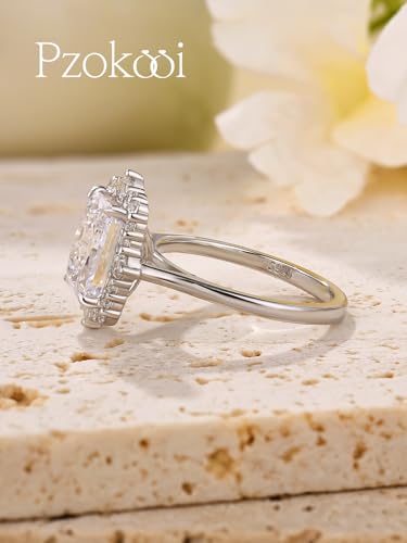3.0ct Halo Radiant Cut Engagement Ring for Women,Solitaire Sterling Silver Promise Ring for Wedding,Travel,Daily 6