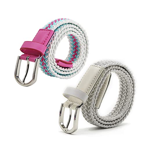 3 Ceintures Élastiques Filles Avec Boucle Cœur - Nylon, Réglables, 60cm - Rose/Marron/Noir