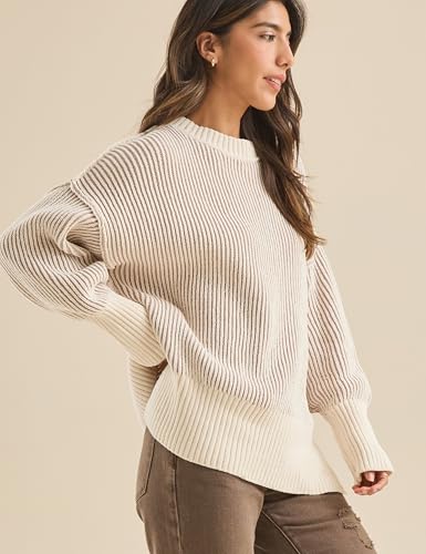 Faleave Women's Fashion Sweater Fall Casual Long Sleeve Ribbed Knit Crew Neck Pullover Sweaters Blouse Tops3