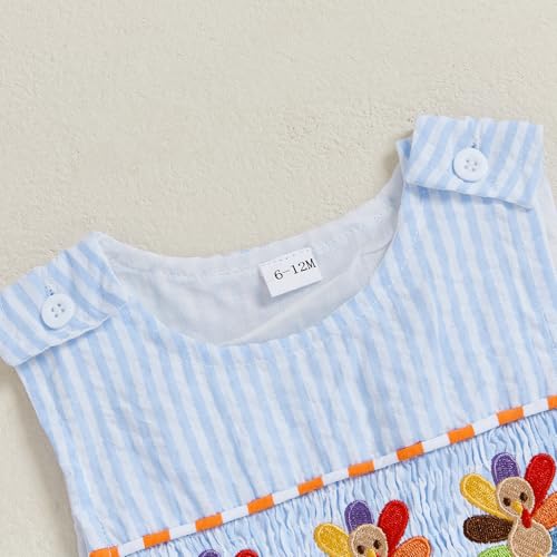 My First Thanksgiving Baby Boy Outfit Sleeveless Jumpsuit Striped Overalls Turkey Smocked Romper Newborn Clothes4