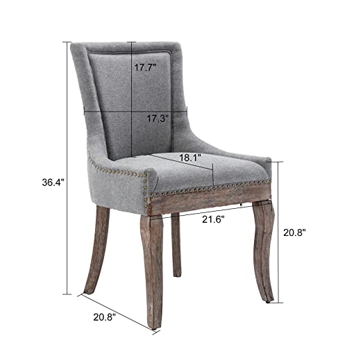 Aoowow Fabric Vintage Upholstered Side Chairs Set Of 2, Vintage Solid Wood Kitchen Dining Room Chairs With Nailheads Solid Wood Legs (Fabric Gray) #TOP2