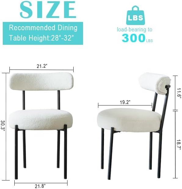 Miniatura 2 de Khunllo - Juego de 2 sillas de comedor tapizadas modernas de mediados de siglo con respaldo curvado y patas de metal para tocador, sala de estar