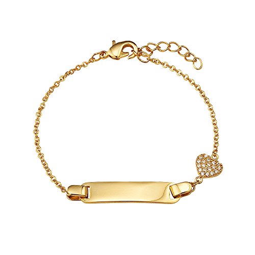 Lovearing 14k Gold Plated Brass Baby ID Cubic Zirconia Heart Rolo Link Chain Girls 6
