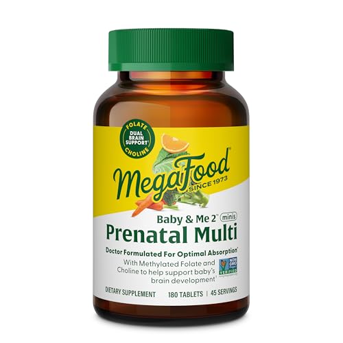 Image of MegaFood Baby & Me 2 Prenatal Multi Minis - Prenatal Vitamins for Women with Choline & Methyl Folate - Gluten-Free, Vegetarian, Pre Natal Multivitamin for Women - 180 Minis Tablets, 45 Servings