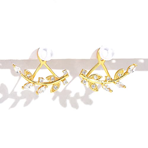 6-12 Pairs Star Ear Jacket Cuff Earrings Set, Gold Plated Front Back 2 In 1 With Cz Pearl, Flower Earring Studs For Women #TOP7