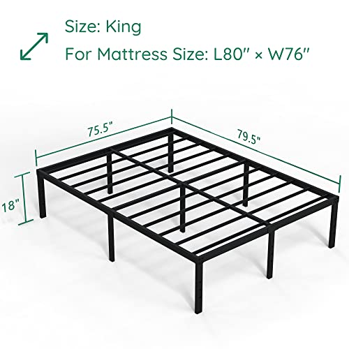 Diaoutro 18 Inch King Bed Frame Heavy Duty Metal Platform No Box Spring Needed, Maximum Storage, Easy Assembly, Noise Free, Black #TOP1