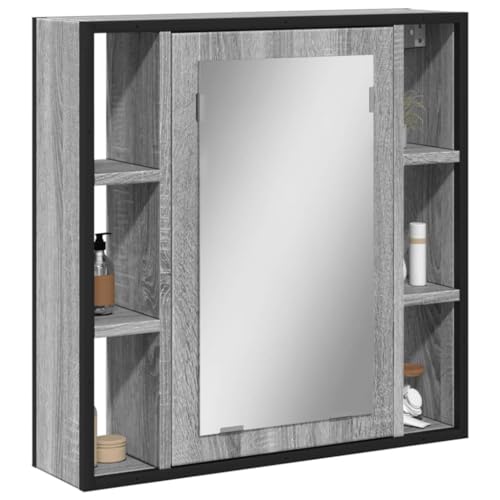 Iiaky Armario con Espejo de baño Madera Muebles auxiliares de baño Bathroom Cabinet Mueble de baño Gris Sonoma 60x16x60 cm // 842429