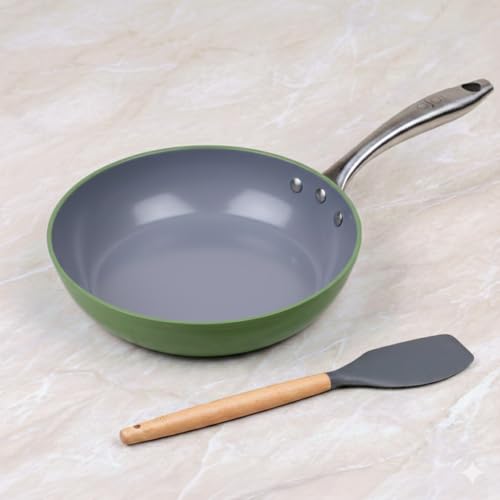 Asai Ceramic Non Stick Fry Pan 24cm with Silicone Spatula | 100% Toxin Free, No PFAS, PFOA, PTFE | Superior Swiss Ceramic | Induction Safe | Non Stick Frying Pan, Egg Pan, Omelette Pan | Lab Tested