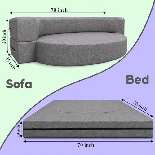 Image of DIVISHA HOMES Round Three Seater C-Type Sofa Cum Bed Stylish Jute Fabric Convertible Sofa for Living Room | Space-Saving & Comfortable for Living Room & Office - Grey