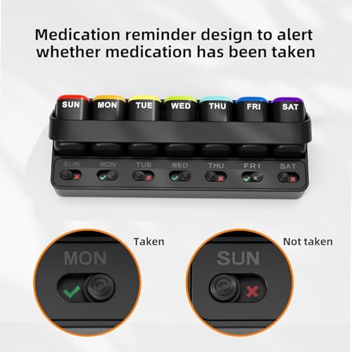 Image of House of Quirk Weekly Pill Organizer 7 Day, One-Time-a-Day Medicine Box with Reminder, Detachable Travel Pill Case, Large Capacity Organizer for Vitamins, Supplements & Daily Medication (Black)
