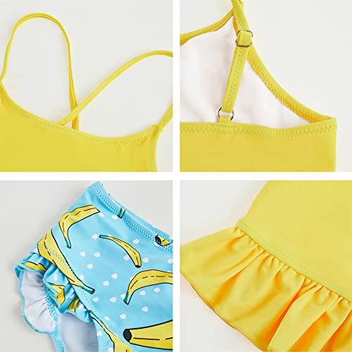 Mafulus Girls 2 Pcs Swimsuit Ruffle Cute Print Adjustable Spaghetti Strap Quick Drying Kids Bathing Suit 5-14Years Yellow #TOP4