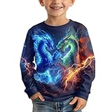 ZPINXIGN Cool Lightning Dragon Print Boys Graphic Tees Stylish Long Sleeve Shirts for Kids 7-8 Fall Tops for Outdoor Play Travel Camping Cozy Crewneck Sweatshirt