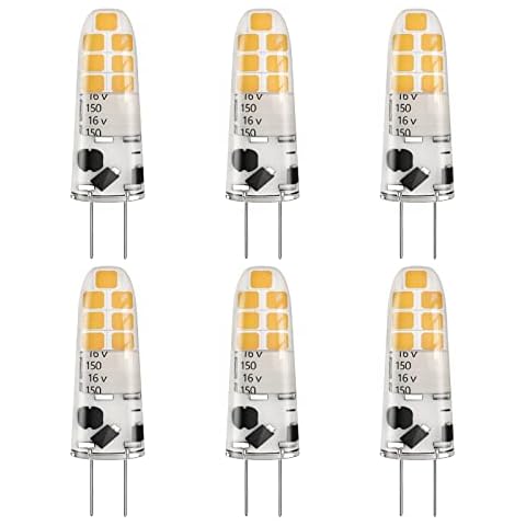 BIGHOUSEMAX G4 LED Light Bulbs, 6 Pack 2W G4 Capsule Bulb, 20W G4 Halogen Bulb Equivalent, Warm White 3000K, 200LM, AC/DC 12V, G4 Pin Base, Energy Saving Light Bulbs for Chandeliers, Non-Dimmable Cover