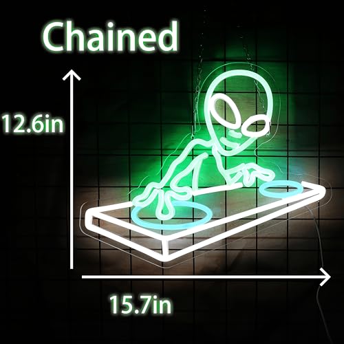 Image of Alien DJ Neon Sign DJ Gifts for Men Cave Cool LED Neon Light for Music Bar Wall Decor Dimmable LED Signs for Game Room Bedroom Decor Bar Music Concert Wall Art 15.7 * 12.6IN