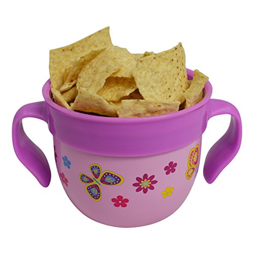 Ecovessel Gobble N Go Kid's Stainless Steel Snack Cup With Mess-Free Silicone Top - 16 Ounces - Pink Butterflies #TOP1