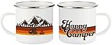 FuanYuanfang Happy Camper Coffee Mug Funny Enamel Camping Campfire Mug - Mountain Camping Tea Cup, Nature Outdoor Hiking Birthday Christmas Camp Lover Gifts for Man, Woman, Friends 11oz