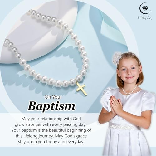 UPROMI Baptism/First Communion Gifts for Girls Pearl Cross Necklace2