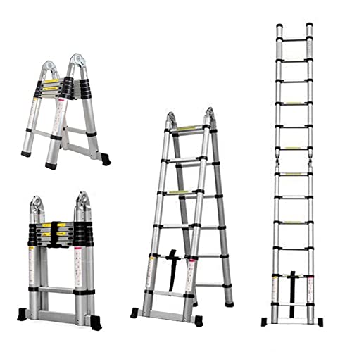 BOWEITI 12.5FT Telescoping Ladder,Telescoping A Frame Ladder with Balance Bar and Movable Wheel,Household Use Folding Ladder,Multi-Purpose Collapsible Ladder for Outdoor Work