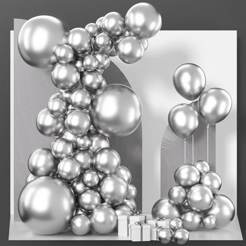 PartyWoo Metallic Silver Balloons, 85 pcs Silver Metallic Balloons Different Sizes Pack of 18 Inch 12 Inch 10 Inch 5 Inch Silver Balloons for Balloon Garland Arch as Party Decorations, Silver-G102