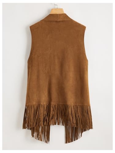 OYOANGLE Women's Fringe Suede Western Cowgirl Vests2