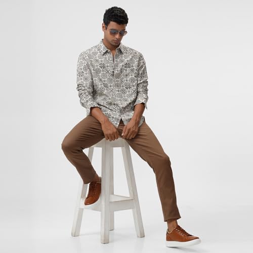 Image of BASICS Cotton-Linen Blended Men's Shirt | Slim Fit | Everyday Smart Casual Wear | Full Sleeve
