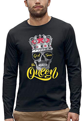 T-shirt manches longues crâne homme God Save The Queen noir en coton