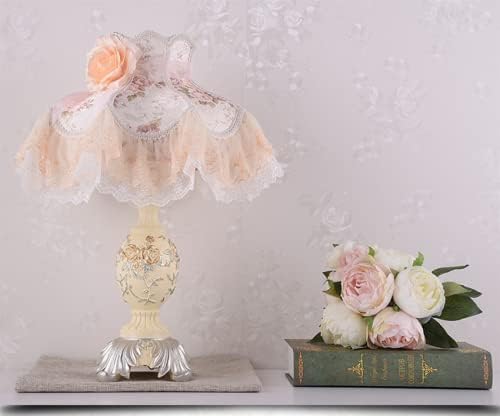 LITFAD 1 Bulb Victorian Dress Night Light Pastoral Style Beige Floral Fabric Table Lamp Romantic Princess Room Bedside Lamp Girls Room Desk Lamp for Home Hotel