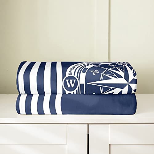 Spefrowx Nautical Compass Throw Blanket Classical Wind Rose Diagram Fleece Blanket Queen For Kids Teens Boys Girls,Compass Boating Theme Fuzzy Blanket Vintage Navy Blue Geometric Lines Plush Blanket #TOP2