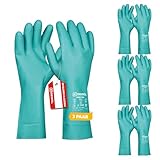 Gebol Green Tech, 3 Paar Lange Nitrilhandschuhe, Gummihandschuhe gegen Chemikalien, Säure & Öl, Wasserdichte Arbeitshandschuhe mit Waffelmuster für Putzen, Garten & Labor, L (Gr. 9)