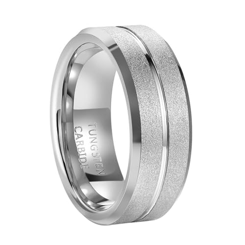 Bague de fiançailles mate en tungstène avec rainure polie pour un style intemporel