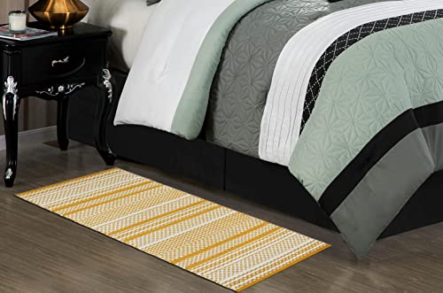 Image of Handwoven Cotton Runner for Bedroom, Kitchen, Balcony, etc. Size- 45X130cm, Machine Washable 8 mm Thick, Anti Slip, Yellow