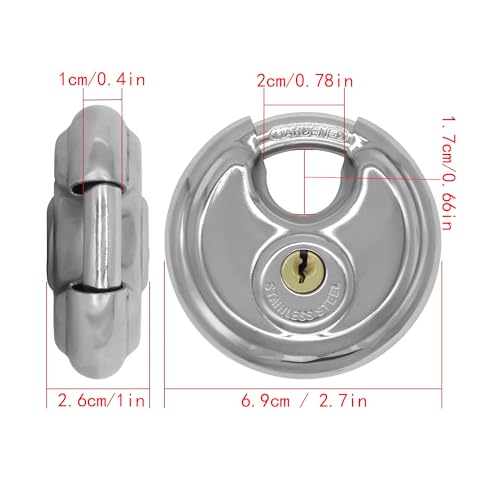 Disc Locks, Heavy Duty Padlock,Steel Lock with Key Keyed Padlock Disc Storage Locks for Storage Unit, Moving Trailers, Shed, Fence (Modern Style)