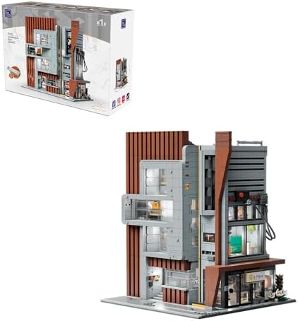 PANTASY Architecture Studio Building Set, Korean MOC Artist Ohsojang Collaboration, Modular 3-Story Modern Office with LED Lighting, Urban Street Scene Brick Model with 5 Minifigures