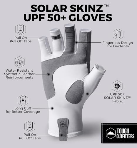 Tough Outdoors Fingerless Fishing Gloves - UPF 50+ UV Gloves - Reinforced Grip for Kayaking & Rowing - Fishing Accessories - Gray - L/XL by Tough Outdoors - Image 3